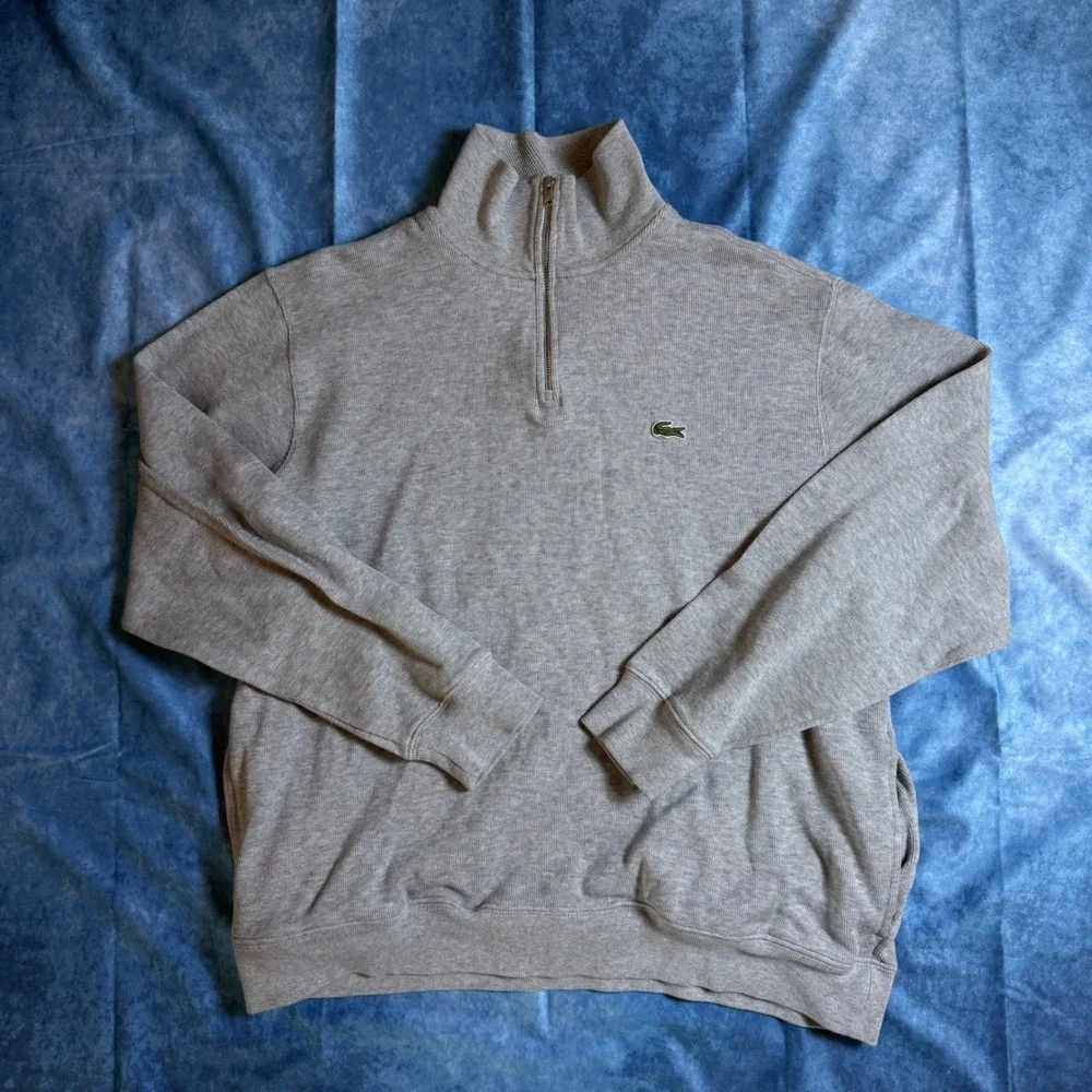 Lacoste Mens Quarter Zip Pullover Sweater Heather Gray Cotton SH192T XXL